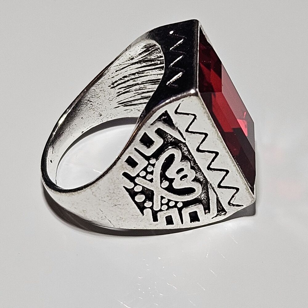 Silver Tone Red Rectangular Faceted Rhinestone Ring Size 11.5 - Picture 13 of 13